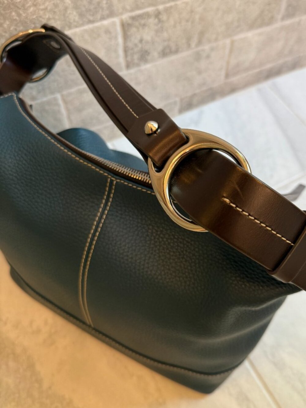 Dooney & Bourke Teal Pebbled Leather Gracie Shoulder Bag - Picture 3 of 7